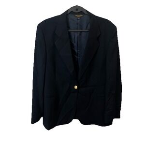 Brooks Brothers Women's Navy Blue Blazer Size 16 Gold Hardware 100% Wool